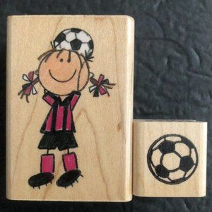 Inkadinkado Me & My Big Ideas MAMBI Rubber Stamp Lot Soccer Girl Ball Kids Child